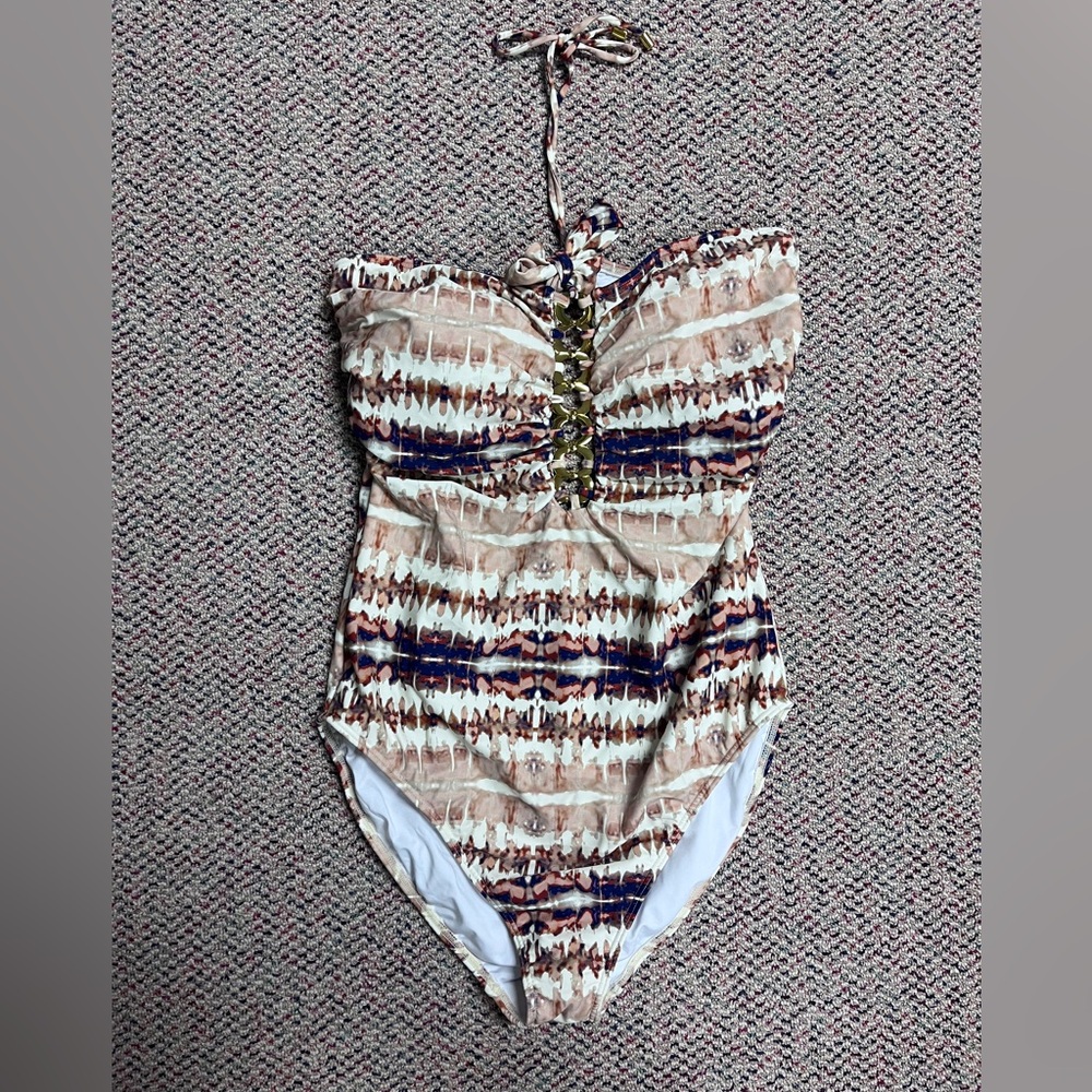 VENUS Beige and Navy Patterned One-Piece Swimsuit